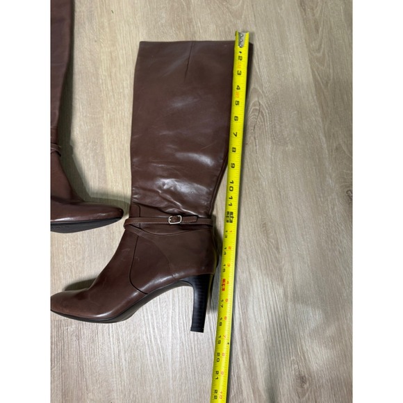 Ralph Lauren Dk Brown Burnished Calf Leather Becca Heels Wide Calf Boots 8.5 - Picture 4 of 10